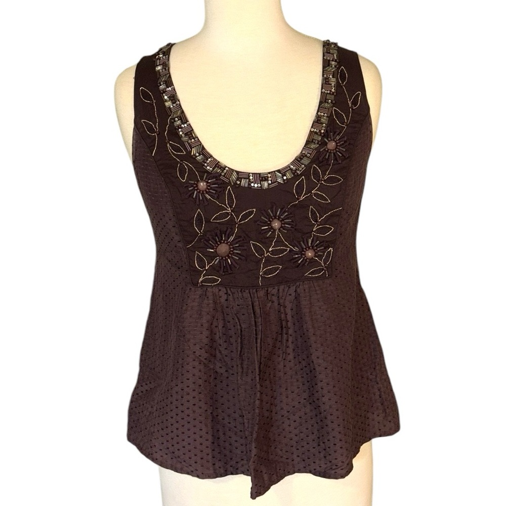 REBECCA TAYLOR beaded embroidered v neck purple women’s top size 4